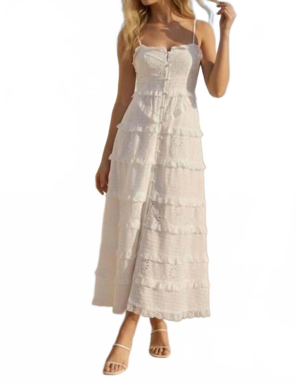 NEW KLESIS tiered eyelet midi dress with lace trim in white